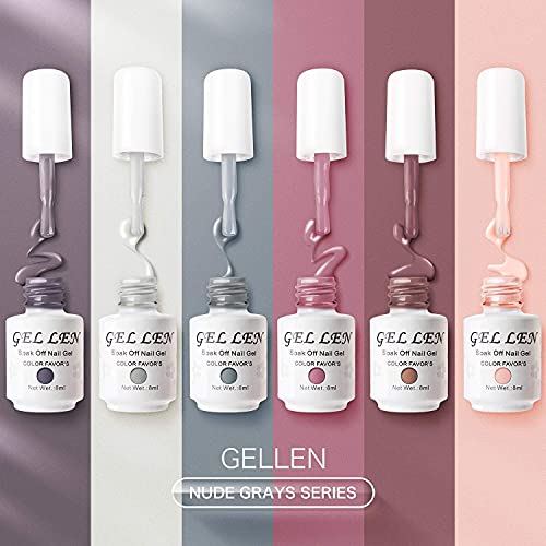 Gellen Gel Nail Polish Kit- Nude Grays 6 Colors, Popular Nail Art Design Clas...