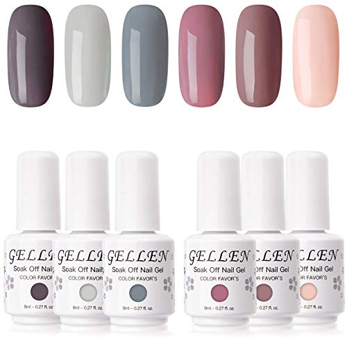 Gellen Gel Nail Polish Kit- Nude Grays 6 Colors, Popular Nail Art Design Clas...