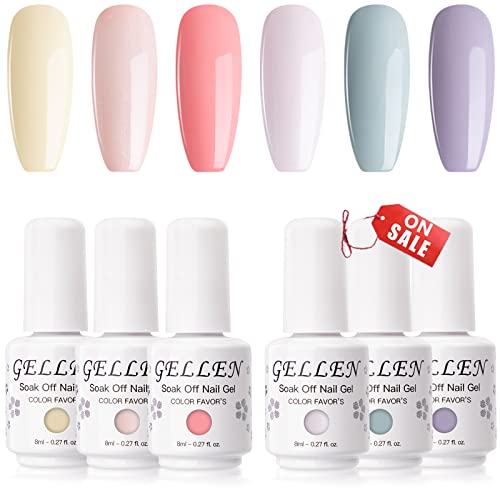Gellen Gel Nail Polish Set - Macaron Series 6 Colors, Popular Girly Fresh Nai...