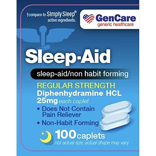 GenCare - Sleep Aid Diphenhydramine 25mg (100 caplets) | Regular Strength Non...
