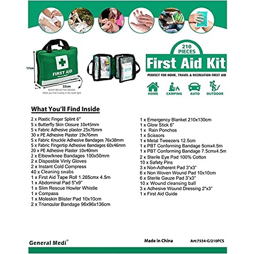 210 Piece First Aid Kit- Emergency kit - Reflective Design - Includes Eyewash...