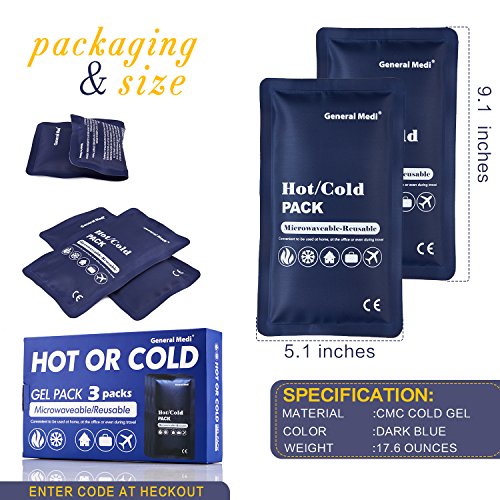 Hot & Cold Reusable Gel Pack Compress Wrap - Pack of 3 - Great for Migraine R...