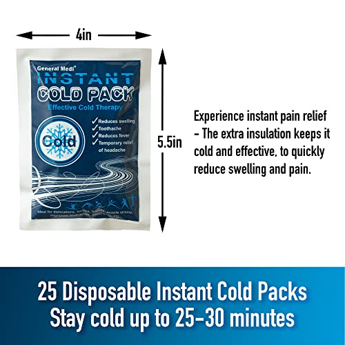 Instant Ice Cold Pack (4”x 5.5”) – Set of 25 Disposable Cold Therapy Ice Pack...