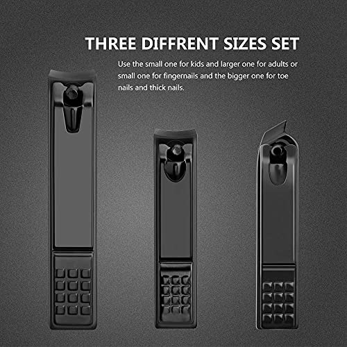 Nail Clippers Set Black Matte Stainless Steel Fingernail & Thick Toenail & In...