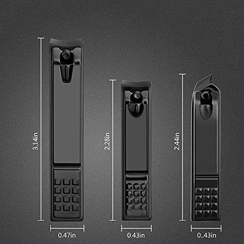 Nail Clippers Set Black Matte Stainless Steel Fingernail & Thick Toenail & In...