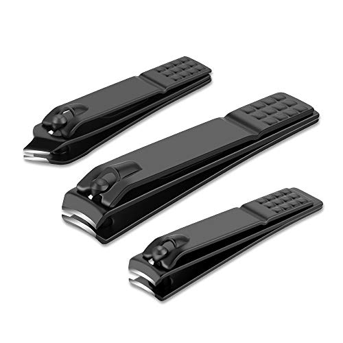 Nail Clippers Set Black Matte Stainless Steel Fingernail & Thick Toenail & In...