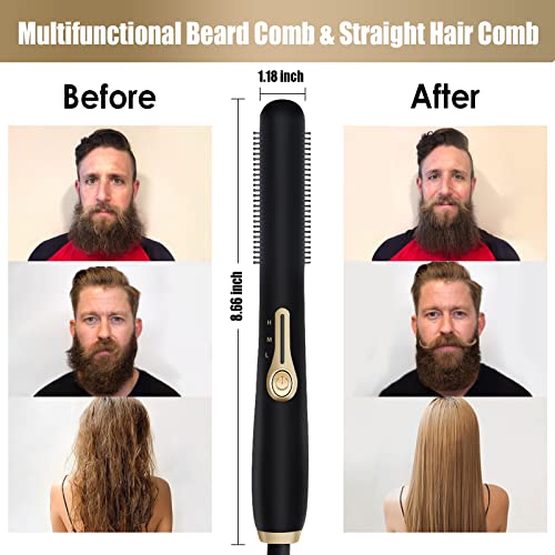 Beard Straightener Comb, Beard Brush for Men with Beard Balm, Portable Hair S...