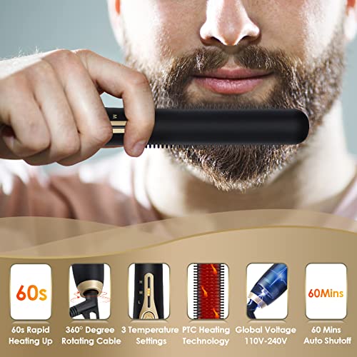 Beard Straightener Comb, Beard Brush for Men with Beard Balm, Portable Hair S...