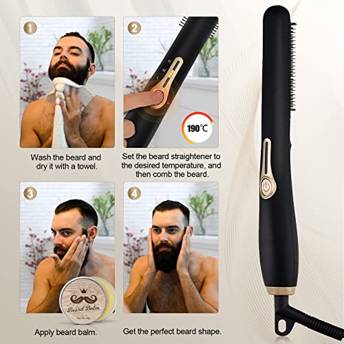 Beard Straightener Comb, Beard Brush for Men with Beard Balm, Portable Hair S...