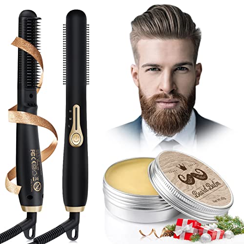 Beard Straightener Comb, Beard Brush for Men with Beard Balm, Portable Hair S...