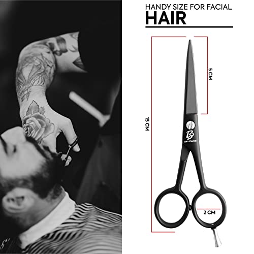 BROSTACHE German Beard and Mustache Stainless Steel Scissors 5" ,2 Combs,1 Le...