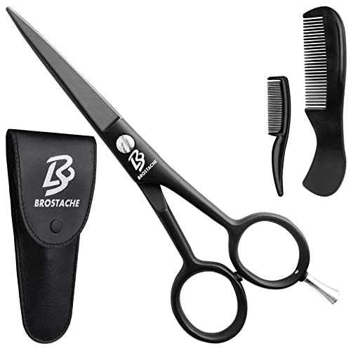 BROSTACHE German Beard and Mustache Stainless Steel Scissors 5" ,2 Combs,1 Le...