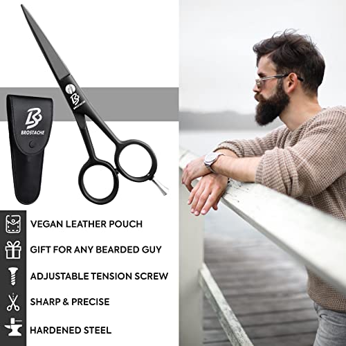 BROSTACHE German Beard and Mustache Stainless Steel Scissors 5" ,2 Combs,1 Le...