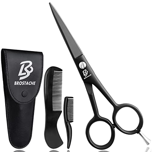 BROSTACHE German Beard and Mustache Stainless Steel Scissors 5" ,2 Combs,1 Le...