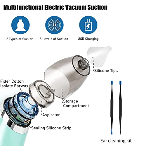 Ear Wax Vacuum Removal, 5 Levels Electric Ear Earwax Sucker Soft Reusable wit...