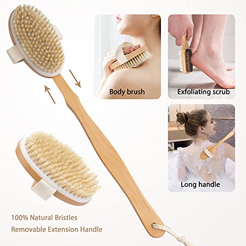 EARTH'S OWN NATURAL BATH AND BODY 5-PIECE SET SOFT BRISTLES BRUSH LONG WOODEN...