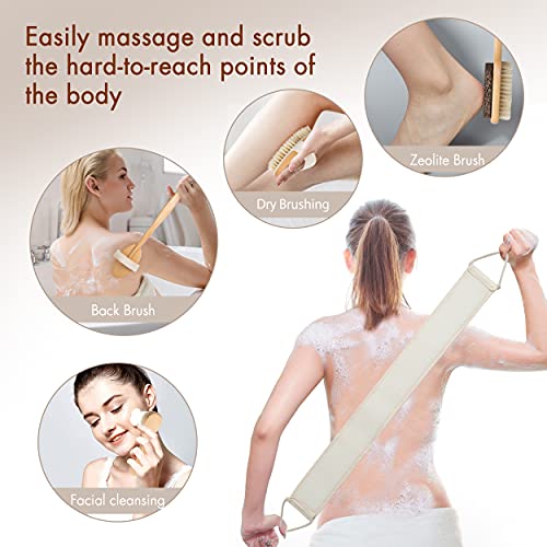 EARTH'S OWN NATURAL BATH AND BODY 5-PIECE SET SOFT BRISTLES BRUSH LONG WOODEN...