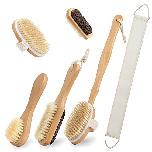 EARTH'S OWN NATURAL BATH AND BODY 5-PIECE SET SOFT BRISTLES BRUSH LONG WOODEN...