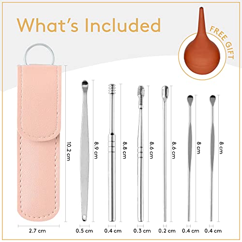 Earwax Removal Kit 7 Piece, Stainless Steel Ear Pick Tool Set, Ear Spoon Cure...