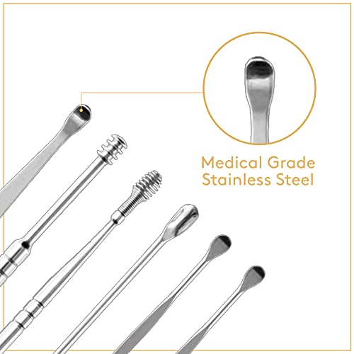 Earwax Removal Kit 7 Piece, Stainless Steel Ear Pick Tool Set, Ear Spoon Cure...