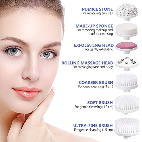 Facial Cleansing Brush - Waterproof face scrubber with 8 Brush Heads for Deep...