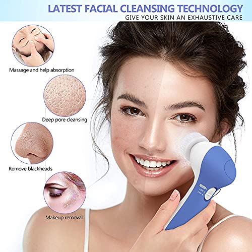 Facial Cleansing Brush - Waterproof face scrubber with 8 Brush Heads for Deep...