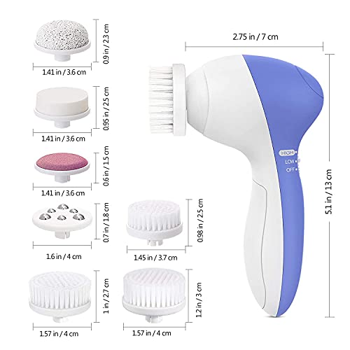 Facial Cleansing Brush - Waterproof face scrubber with 8 Brush Heads for Deep...