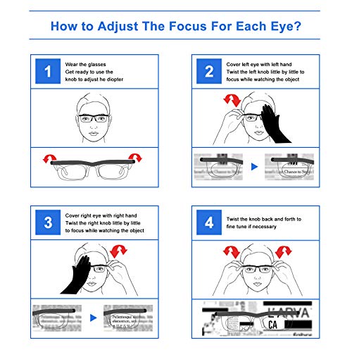 Focus Adjustable Eyeglasses -4D to +5D Myopia Magnifying Reading Glasses (Alv...