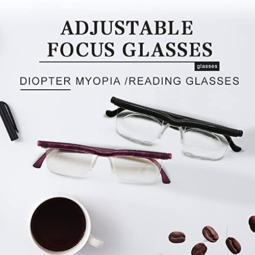 Focus Adjustable Eyeglasses -4D to +5D Myopia Magnifying Reading Glasses (Alv...