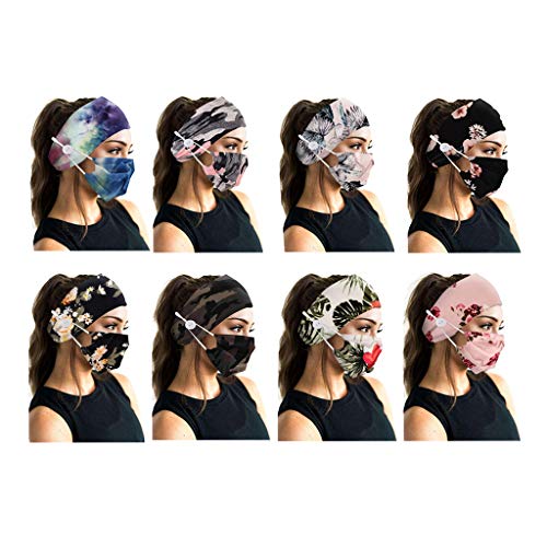 Generic 8 Sets Women Fabric Button Headband with Mask Outdoor Activities Head...