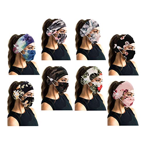 Generic 8 Sets Women Fabric Button Headband with Mask Outdoor Activities Head...