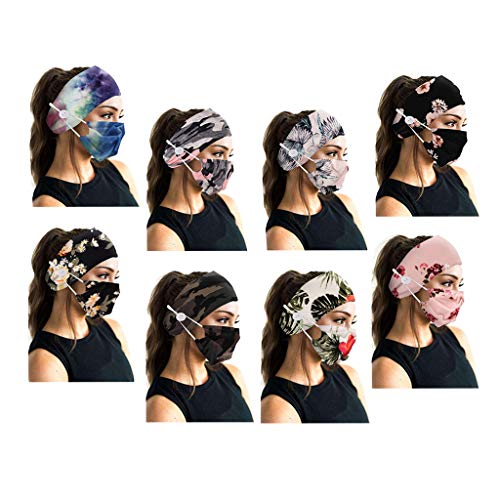 Generic 8 Sets Women Fabric Button Headband with Mask Outdoor Activities Head...