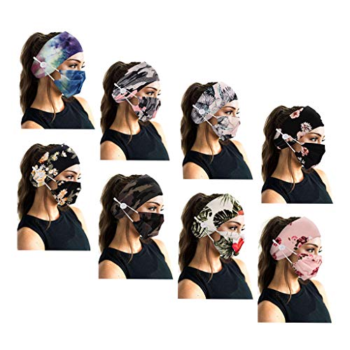 Generic 8 Sets Women Fabric Button Headband with Mask Outdoor Activities Head...