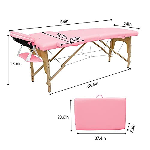 Massage Table Portable Massage Bed Spa Bed 84 Inch 2 Folding Height Adjustabl...