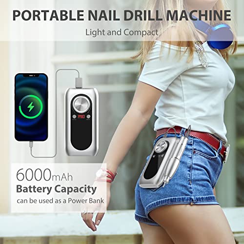 Rechargeable Nail Drill, Professional Nail Drill 30000RPM with 6 Bits, Nail D...