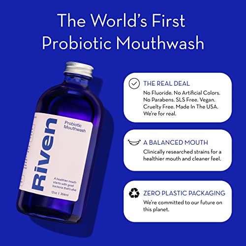 Riven - Probiotic Mouthwash | Cool Mint Anti-Cavity Dry Mouth Plaque Remover,...