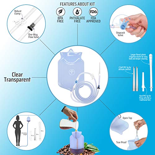 Silicone Enema Kit | Clear Non-Toxic Bag | Reusable Coffee and Water Colon Cl...