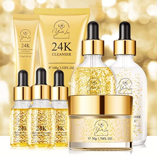 Youth Lux 24k Gold Skin Care Set (8 Pc) | Anti-Aging Face Kit For Flawless Gl...