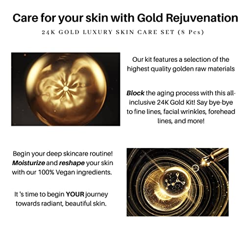 Youth Lux 24k Gold Skin Care Set (8 Pc) | Anti-Aging Face Kit For Flawless Gl...