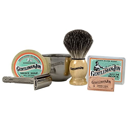 Gentleman Jon Complete Wet Shave Kit | Includes 6 Items: One Safety Razor, On...