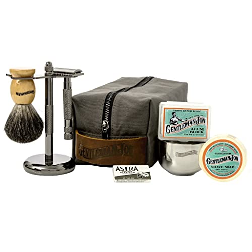 Gentleman Jon Deluxe Wet Shave Kit | Includes 8 Items: Safety Razor, Badger H...