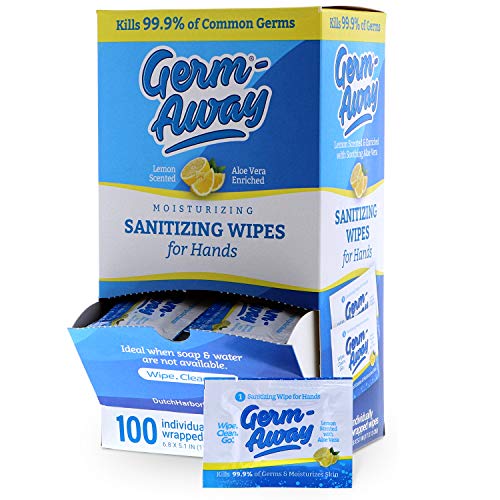 Germ-Away Large Antibacterial Hand Wipes Individually Wrapped Wipes, Travel S...