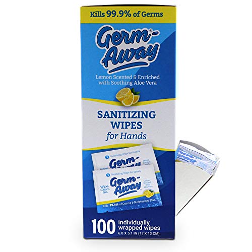 Germ-Away Large Antibacterial Hand Wipes Individually Wrapped Wipes, Travel S...