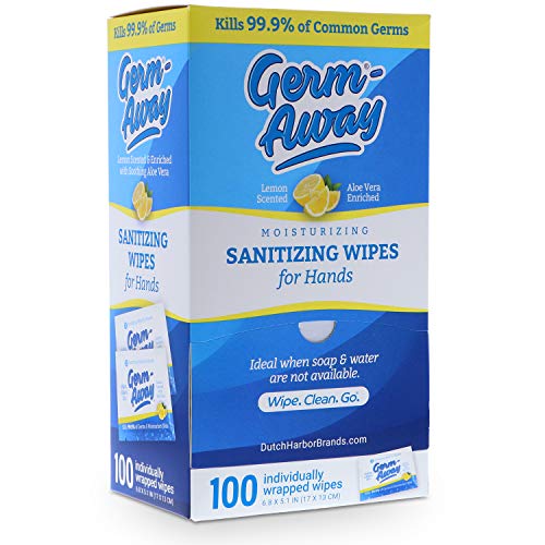 Germ-Away Large Antibacterial Hand Wipes Individually Wrapped Wipes, Travel S...