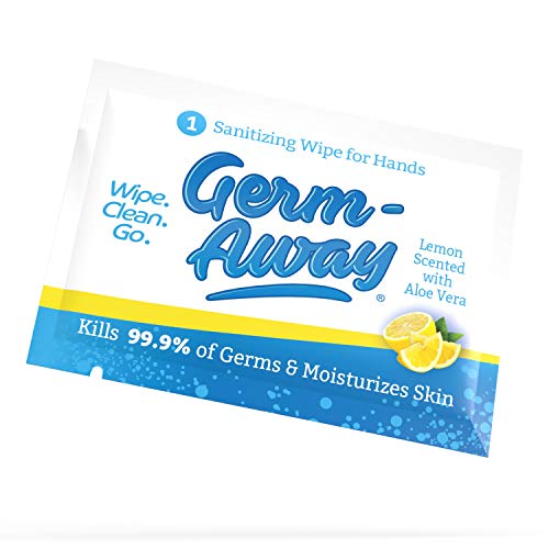 Germ-Away Large Antibacterial Hand Wipes Individually Wrapped Wipes, Travel S...