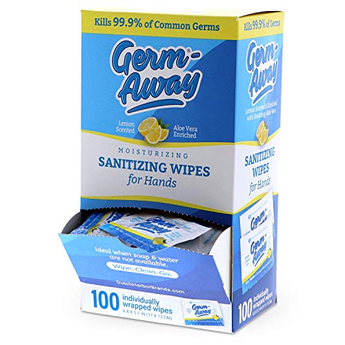 Germ-Away Large Antibacterial Hand Wipes Individually Wrapped Wipes, Travel S...