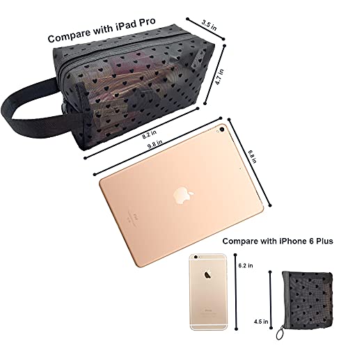 2pcs Cosmetic Bag, Travel Makeup Bag Toiletry Bag for Women, Cute Hearts Mesh...