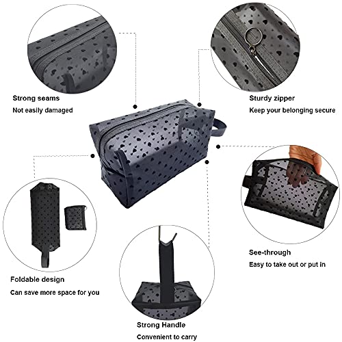 2pcs Cosmetic Bag, Travel Makeup Bag Toiletry Bag for Women, Cute Hearts Mesh...