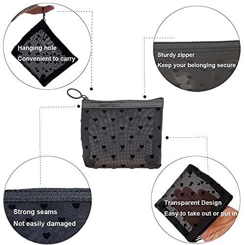 2pcs Cosmetic Bag, Travel Makeup Bag Toiletry Bag for Women, Cute Hearts Mesh...