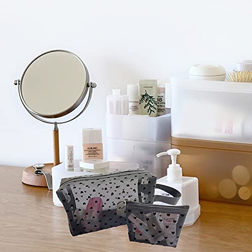 2pcs Cosmetic Bag, Travel Makeup Bag Toiletry Bag for Women, Cute Hearts Mesh...